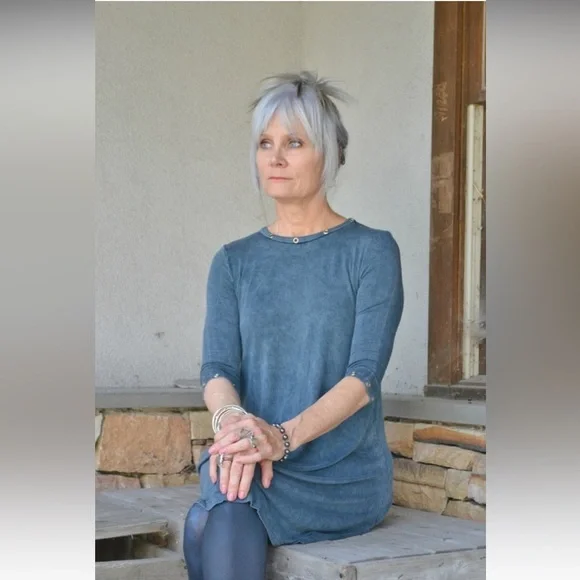 BLUE A-Line 3/4 sleeve Swing Dress - Picture 4 of 4